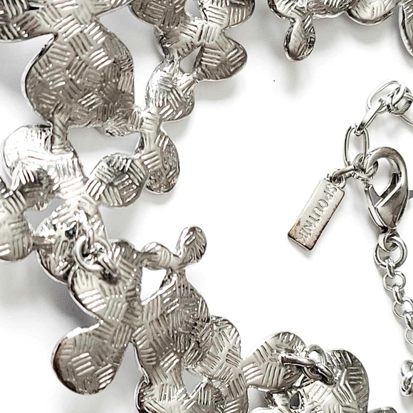 SPOUTNIK Silver Chain Link Multi-grey Textured Floral Shapes Necklace - Picture 10 of 11